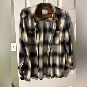 Legendary Whitetails Brown Cream & Blue Plaid Flannel Shirt Western Outdoors